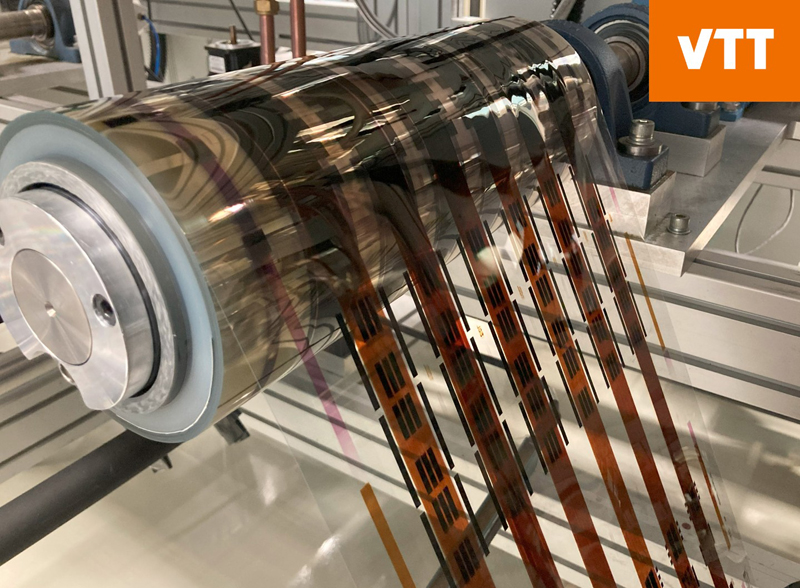 Flexible perovskite solar cell roll-to-roll processing at VTT.