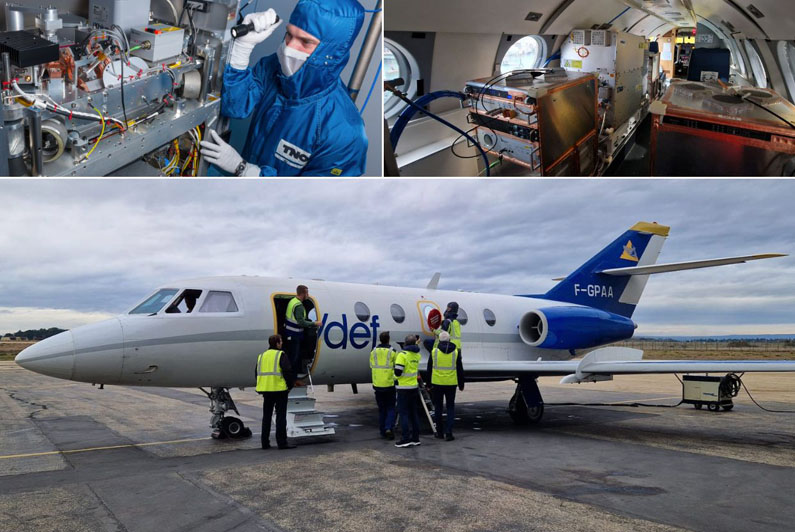 Set-up for laser transmission between aircraft and satellite.