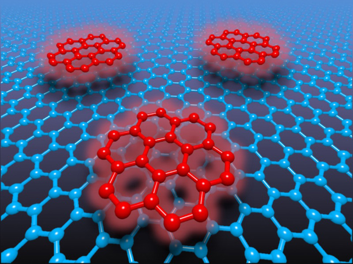 Organic molecules attached to graphene.