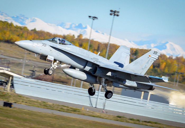 Taking off: a US Navy F-18 Hornet; the military could benefit from 3D printing.