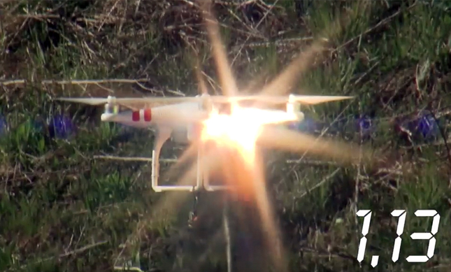 Game over: the quadcopter is destroyed after a few seconds exposure to the effector beam.