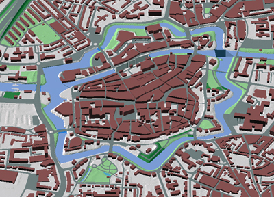 Zwolle city centre made by fusing map data with airborne laser scanning data.