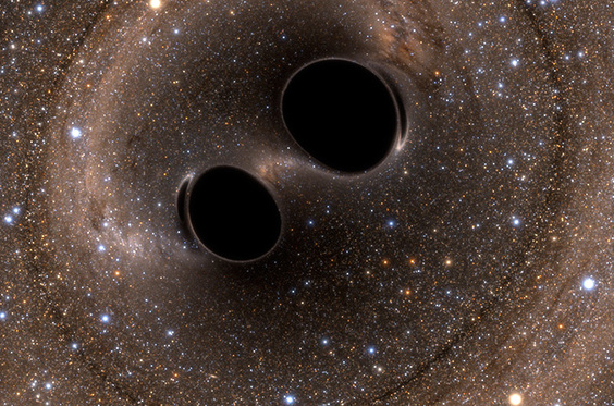 How the merging of black hole binary systems GW150914 and GW151226 might look. 