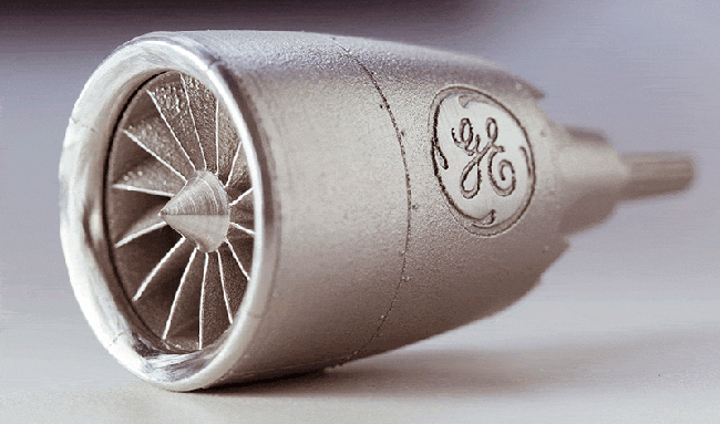 GE produced this model GEnx jet engine by 3D direct metal laser melting.