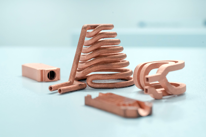 3D printed components made of pure copper.