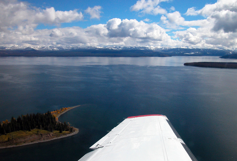 Over and trout: View from the aircraft scanning Yellowstone Lake for invasive fish.