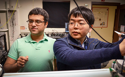 Transmission: Prof. Gaurav Bahl, left, and graduate student Seunghwi Kim.