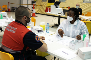 A key worker at the testing facility in Piedmont, Italy.