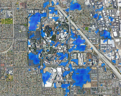 This preliminary map shows the slowdown of activity at Disneyland in California. 