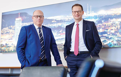 On the up: Jenoptik’s CFO Hans-Dieter Schumacher and CEO Stefan Traeger.