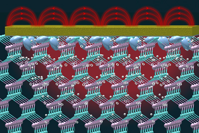 InAs lattice in contact with a nanoantenna array that bends incoming light.