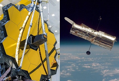 Now and then: the JWST and the Hubble.