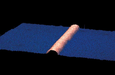 3D microscopy image of copper contact produced by the laser-assisted process.