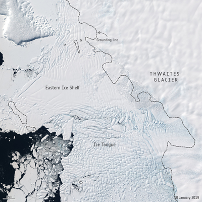 Thwaites Glacier Ice Tongue in West Antarctica captured by Copernicus Sentinel-2.