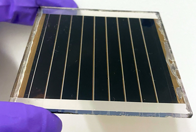 Perovskite solar module of active area of 22cm2 with fluorinated aniliniums.