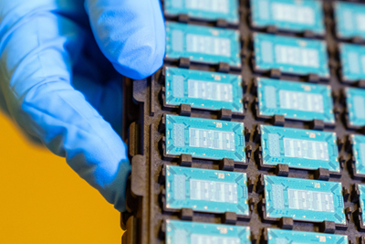 Glass substrate test units at Intel's Assembly and Test facility in Chandler, Arizona.