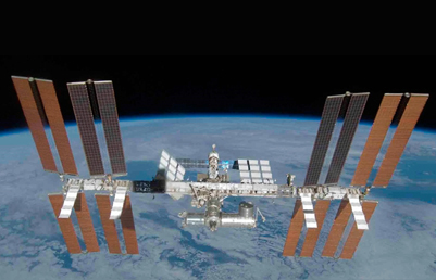 The International Space Station in Earth’s orbit.