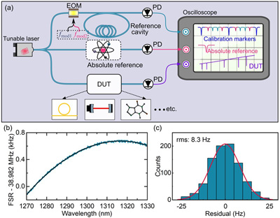 Principle of a Hz-level broadband spectrometer based on dual RF modulation.