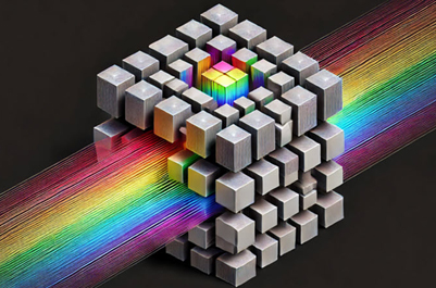Artistic depiction of wavelength-multiplexed diffractive optical processor for 3D QPI.