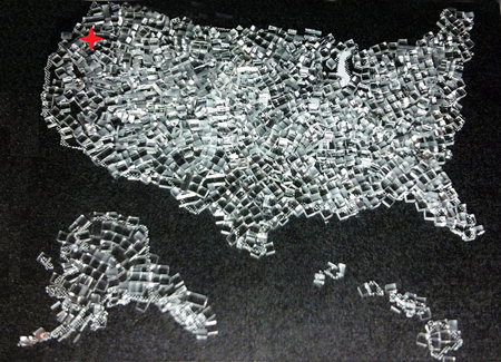 Glass act: Map made from 1mm glass cubes cut by filament method.