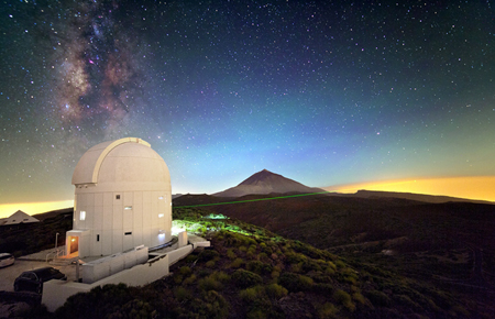 Laser transmitted from Optical Ground Station on Tenerife.