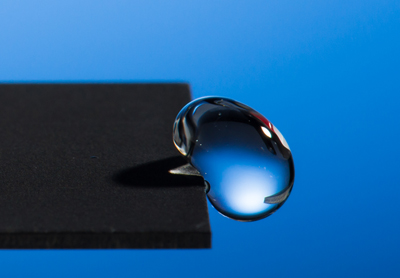 Water just bounces off hydrophobic, laser-treated metal surface.