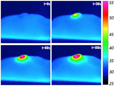 Infrared images show laser irradiation of nanotube-injected tutor in a mouse.