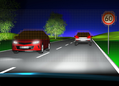Selective switch-off of LED pixels prevents dazzling oncoming drivers.