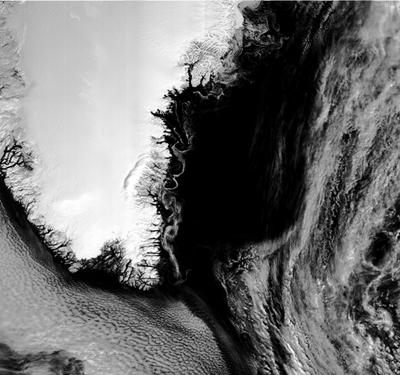 Swirls of sea ice captured by 21-band Sentinel-3B imager
